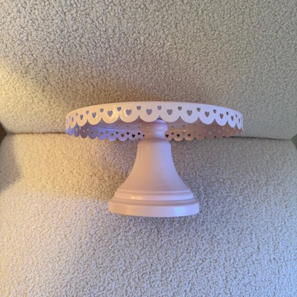 NWOT! Pink Metal Cake Stand With Heart Design 9”x5” Tall - Picture 5 of 5